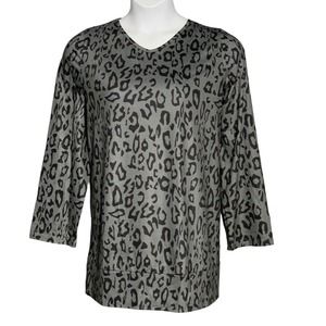 Leopard Print Tunic Long Top Lightweight Black Gray Jersey Fabric Plus 1XL NEW